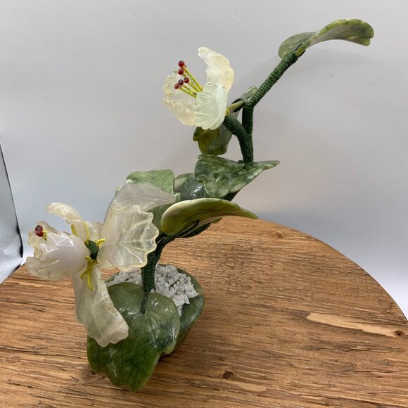 Chinese Vintage Jade Flower Carnelian Semi Stone Tree Sculpture - Picture 4 of 6